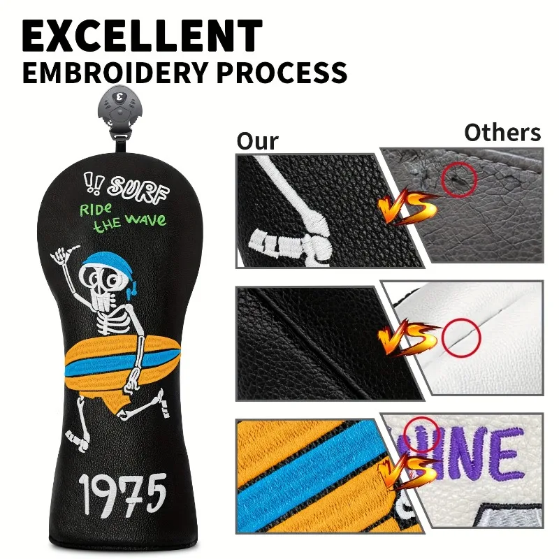 Surfing Skull Golf Club Cover, Fashionable Golf Head Cover, Golf Fairway Wood Head Cover - Driver/Fairway/Hybrid image 5