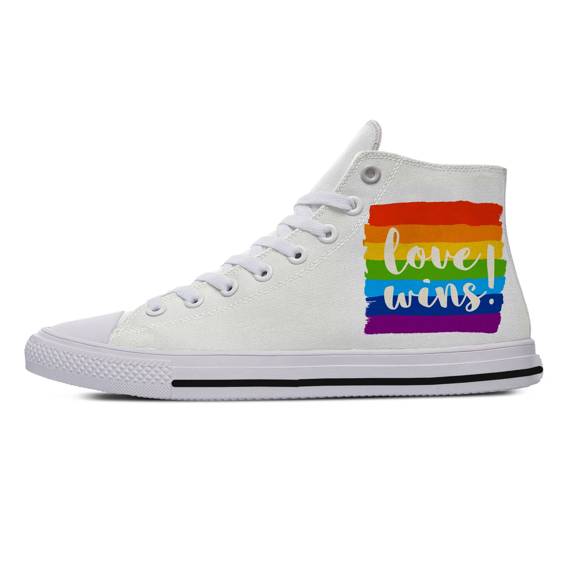 Hot New Summer Love Wins Rainbow Retro Novelty Design Lightweight High Top Canvas Shoes Men Women Casual Sneakers Board Shoes