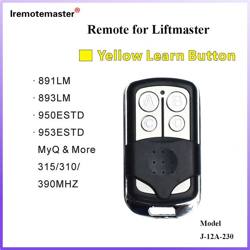 

For Liftmaster 891LM 893LM 950ESTD 953ESTD Garage Door Remote Control with Yellow Learn Button Garage Door Opener