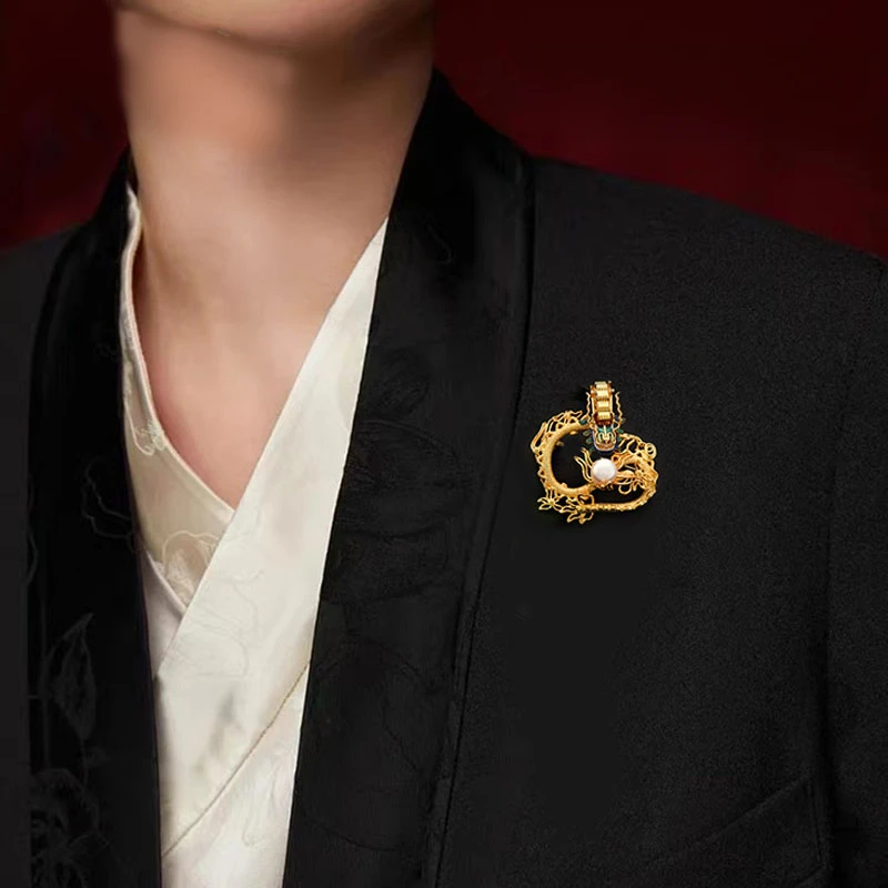 Chinese Style National Dragon Brooch Corsage Birth Year Vintage Animal Pins Women Men Suit Badge Cothes Accessories Jewelry 6158