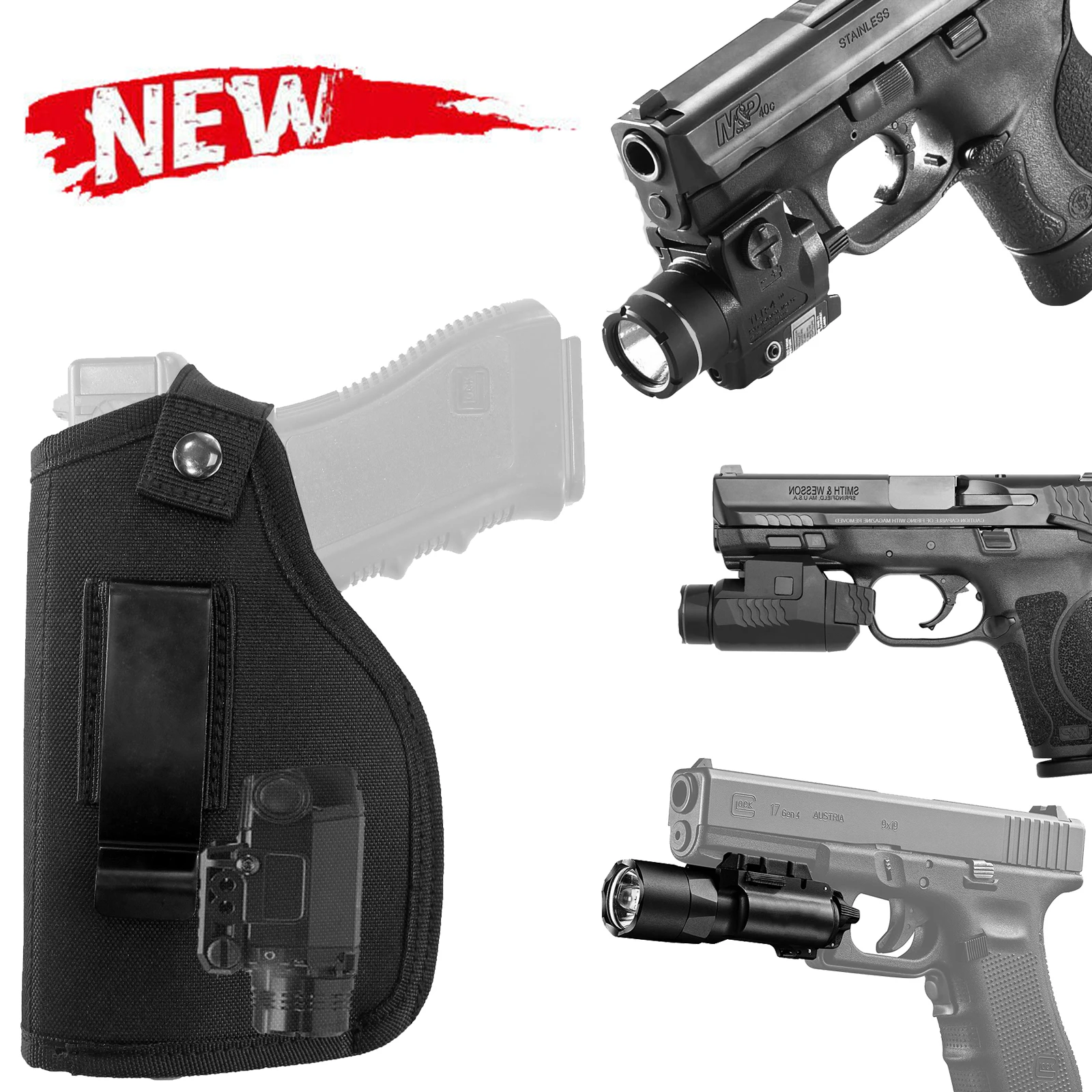 Gun Holster for Pistols with Flashlight or Laser Fits  Glock 19 17 Taurus G3C G3 9mm Sig Sauer S&W M&P Shield Ruger Springfield