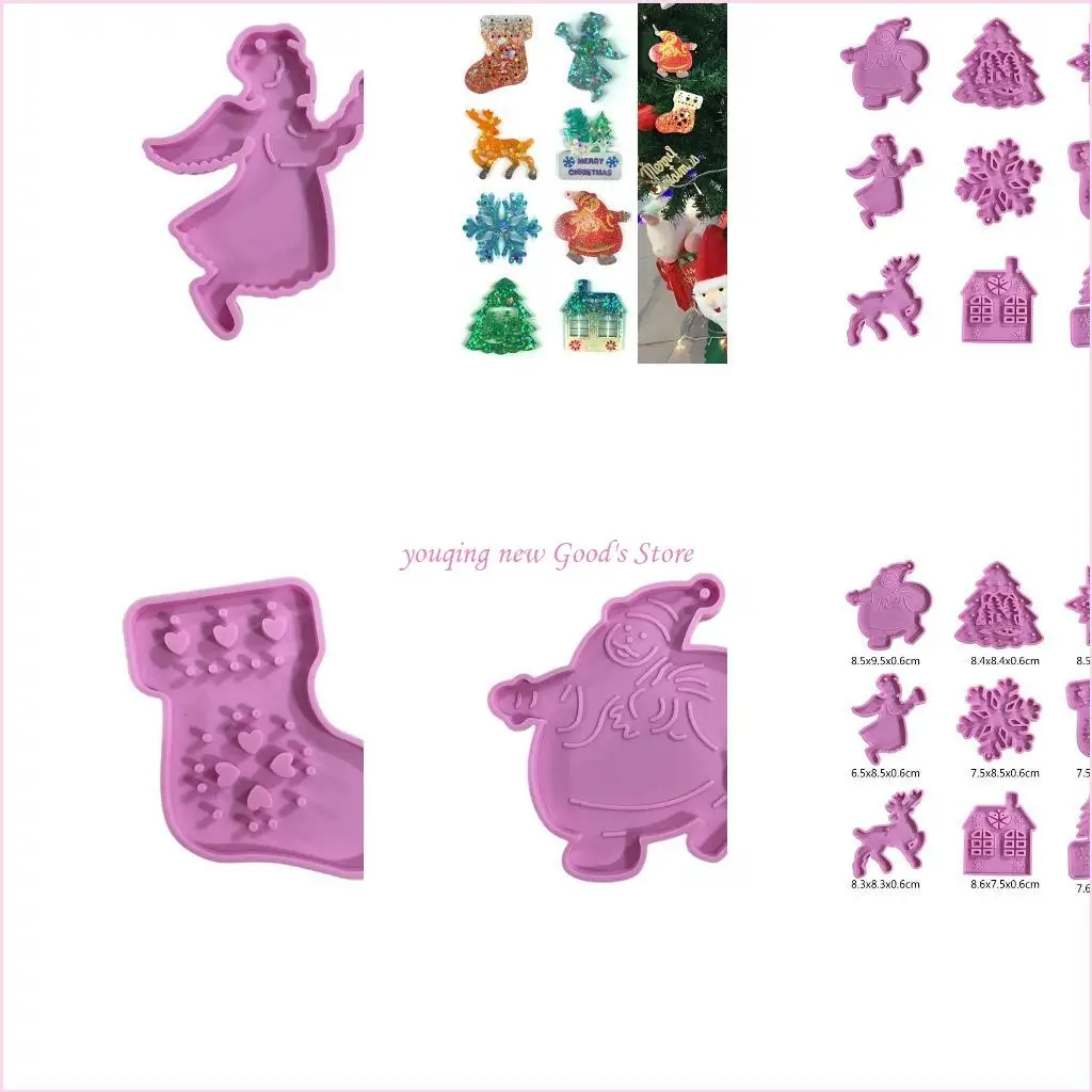 

57QA Shiny Glossy Christmas Keychain Silicone Epoxy Resin Mold DIY Keychain Pendant Jewelry for Valentine Gift Craft