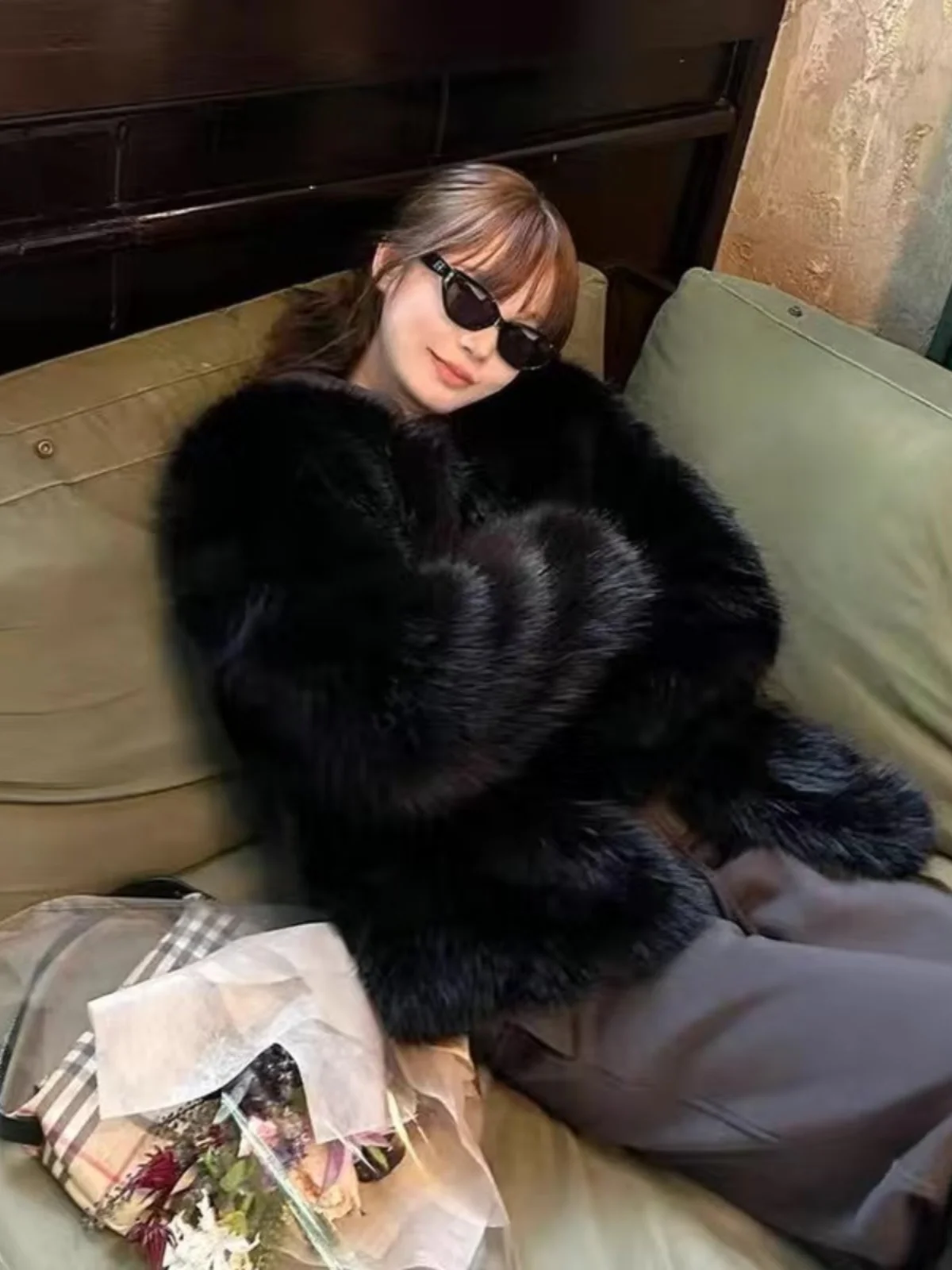 Cappotto in pelliccia sintetica ecologico da donna invernale Faion -Mimiing Hair Inteated Top in similpelle Marrone e sensazione premium