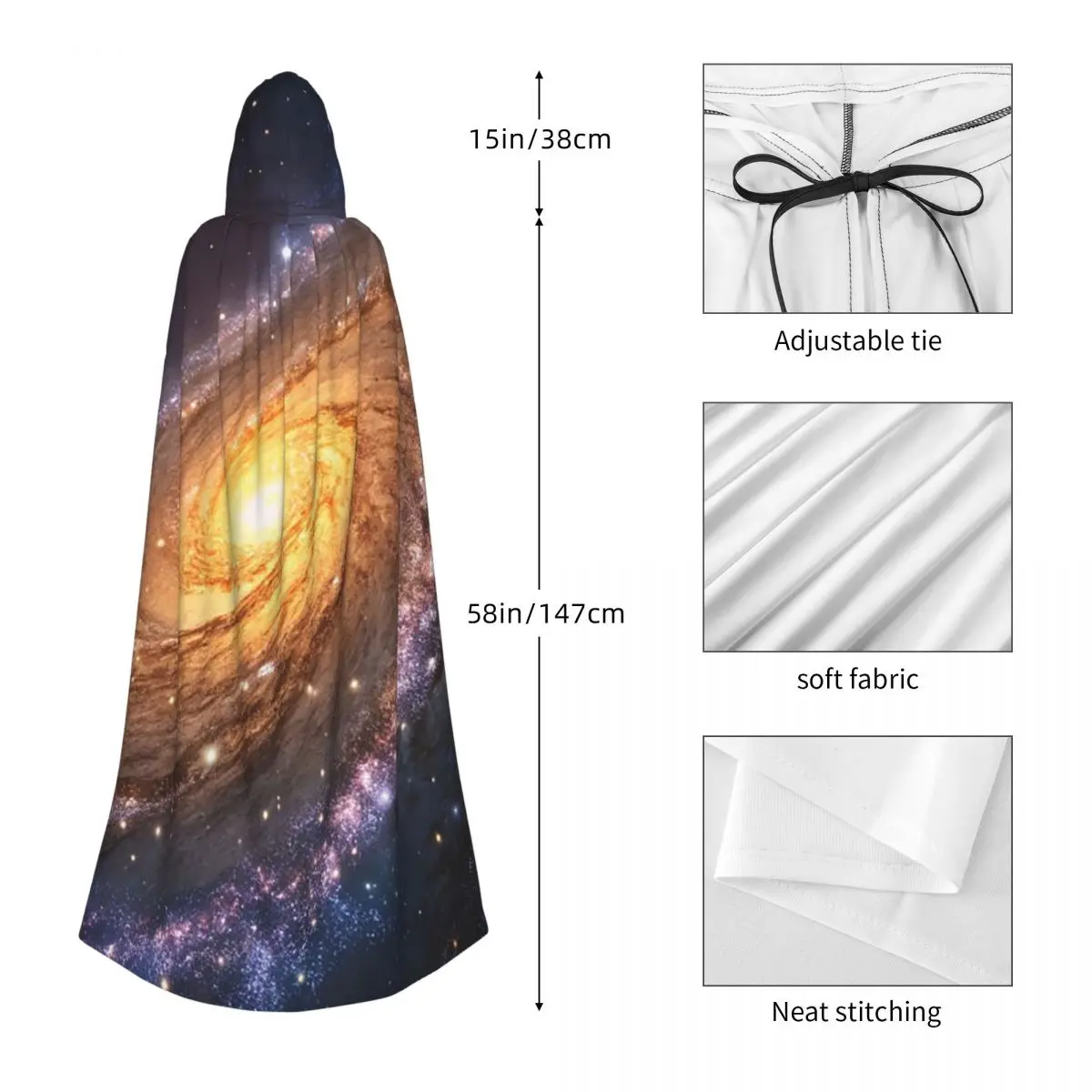 غالاكسي الكون الكواكب عباءة طويلة مقنعين الساحرة القرون الوسطى زي تأثيري كيب HalloweenParty الكبار للجنسين