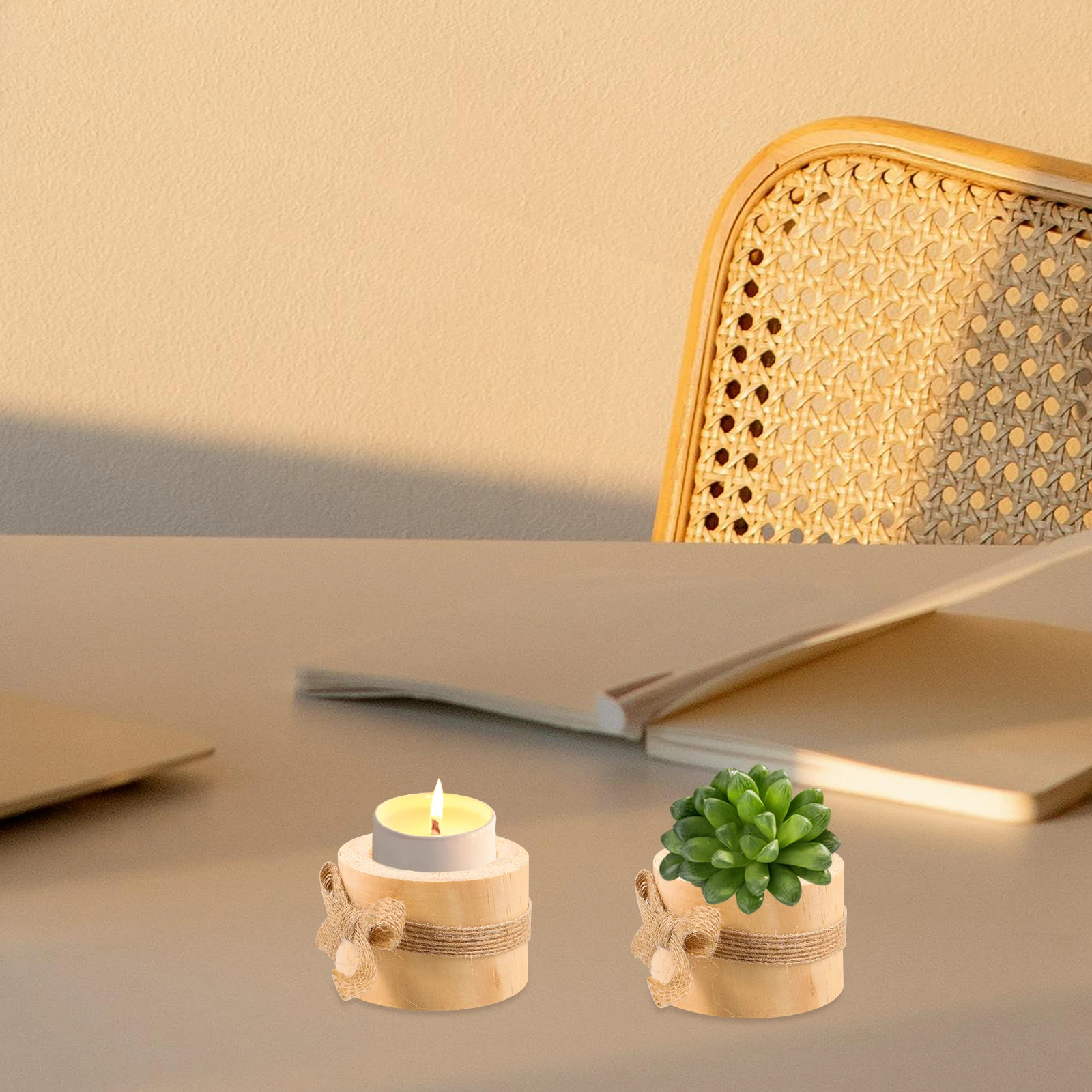 

3pcs Pine Wood Tealight Holders Candlesticks Crafts Ornament Decoration For Wedding Home Living Room Candlelight Dinner