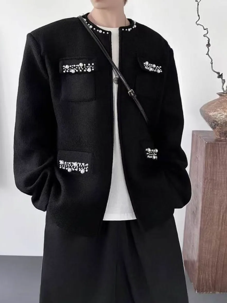 

Мужское демисезонное пальто из хлопка и шерсти с четырьмя карманами, воротником-стойкой, роскошным дизайном и модным стилем