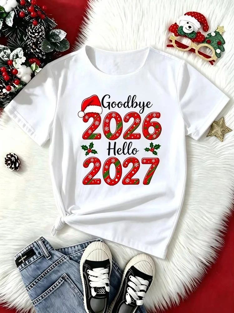 Goodbye 2026 Hello 2027 Fashion Letter Printed Happy New Year Women Tshirt Casual Short Sleeve Female Tee Clothes Cheap Clothes