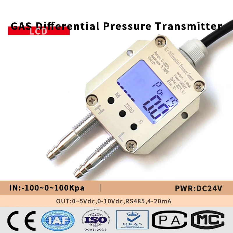 

Low Pressure 1000pa Air Differential Pressure Transducer for Wind LED/LCD Display 1kpa Air Differential Pressure Sensor