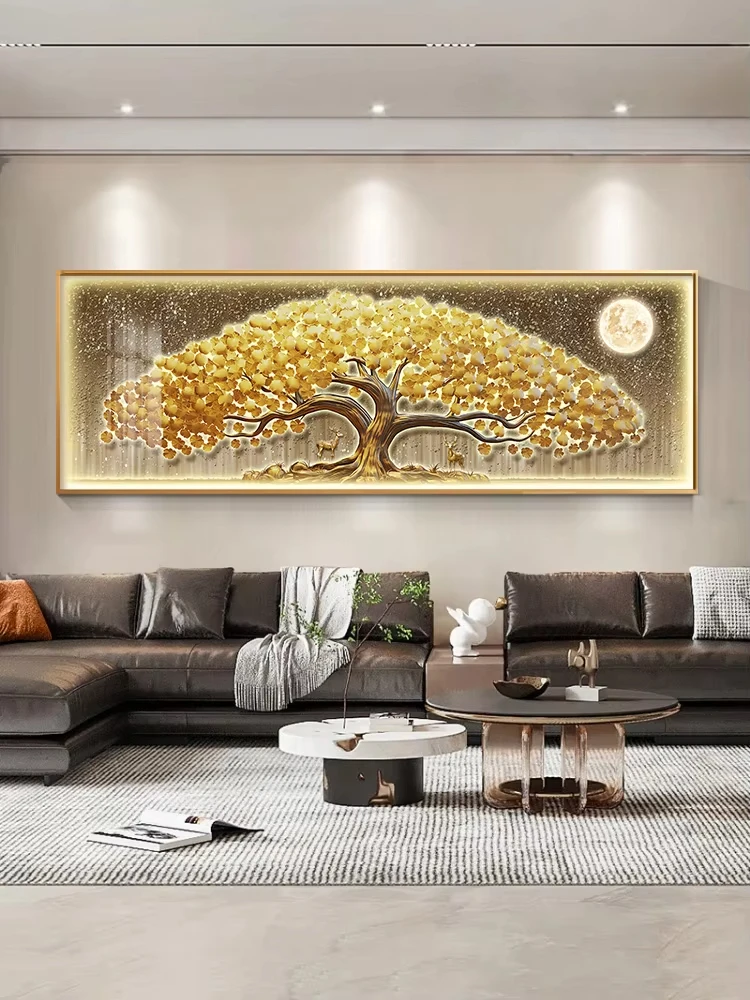 

The living room is decorated with modern backgrounds and grand high-end mural lights, symbolizing the auspicious tree
