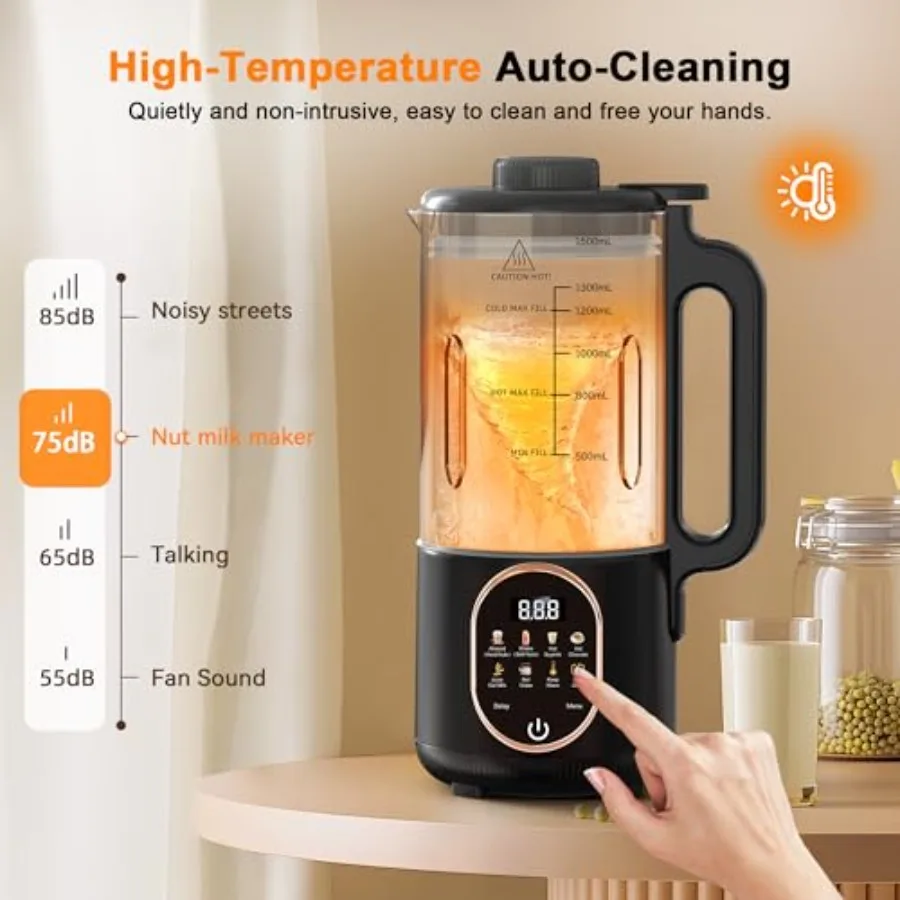 ماكينة صنع حليب الجوز 50 أونصة 10 في 1 ماكينة صنع الحليب الأوتوماتيكية على أساس نباتيًا لعصير الشوفان وجوز الهند وحليب الصويا مع 20 بل