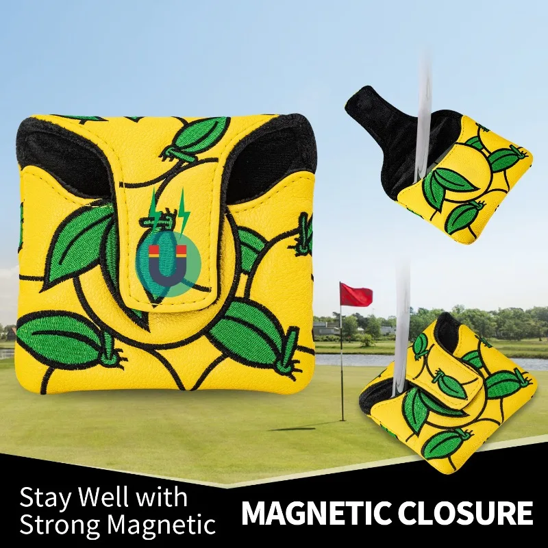 قطعة واحدة من غطاء رأس نادي الجولف الأصفر، غطاء رأس وضع الجولف، تصميم نمط برتقالي، ملحقات الجولف، مقاوم للغبار ومتين