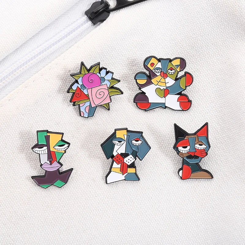 بيكاسو الحديثة نمط المينا دبابيس القط الكلب النفط اللوحة صور دبابيس التلبيب شارات الكرتون الفن مجوهرات هدية للأطفال الأصدقاء #5