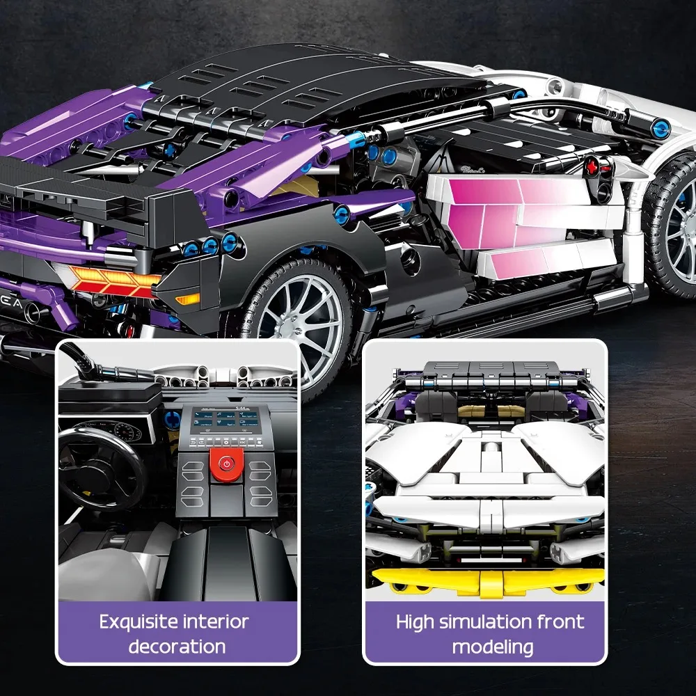 MOC technique Super vitesse Supercar Roadster Hypercar voiture de sport modèle télécommandé 1337 pièces blocs de construction brique Puzzle jouets