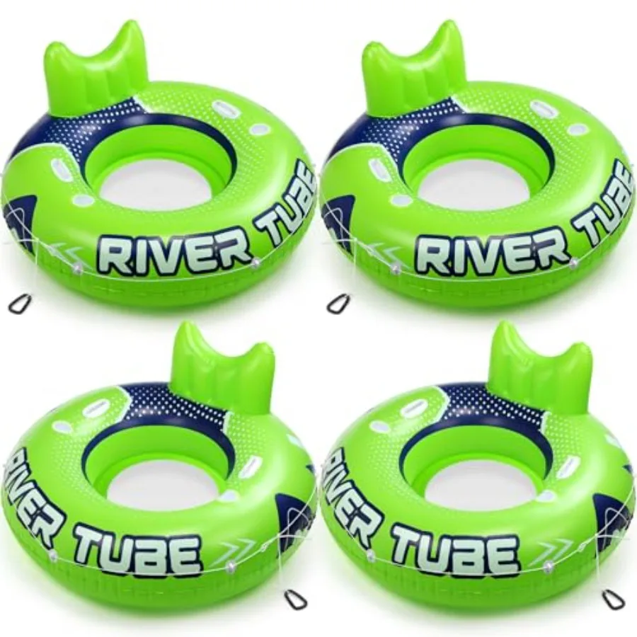 River tubing heavy-duty PVC green 53-inch inflatable float with mesh backrest 2 cup holders handles 300lb capacity