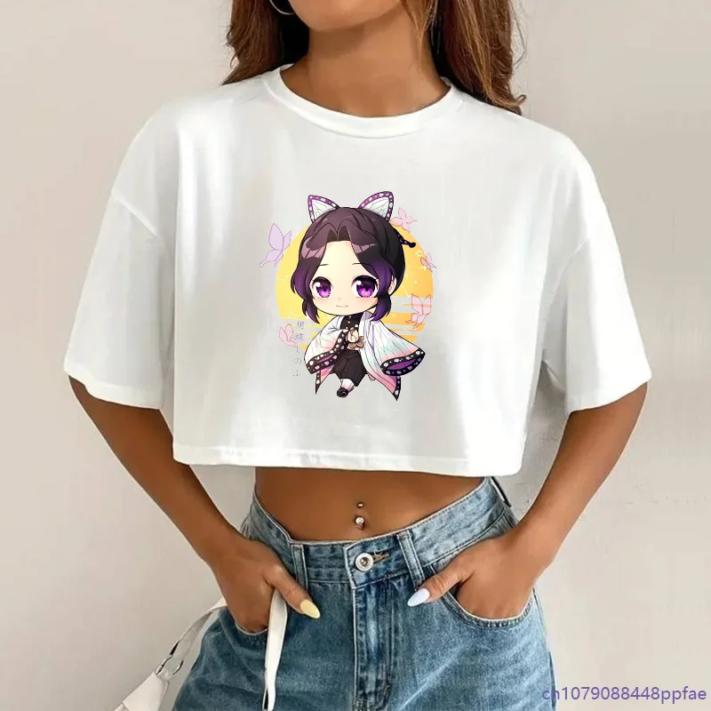 Cute Kochou Shinobu Printed T-Shirt Women's Summer Cool Anime Short T-Shirt Revealing Women's T-Shirt Tops