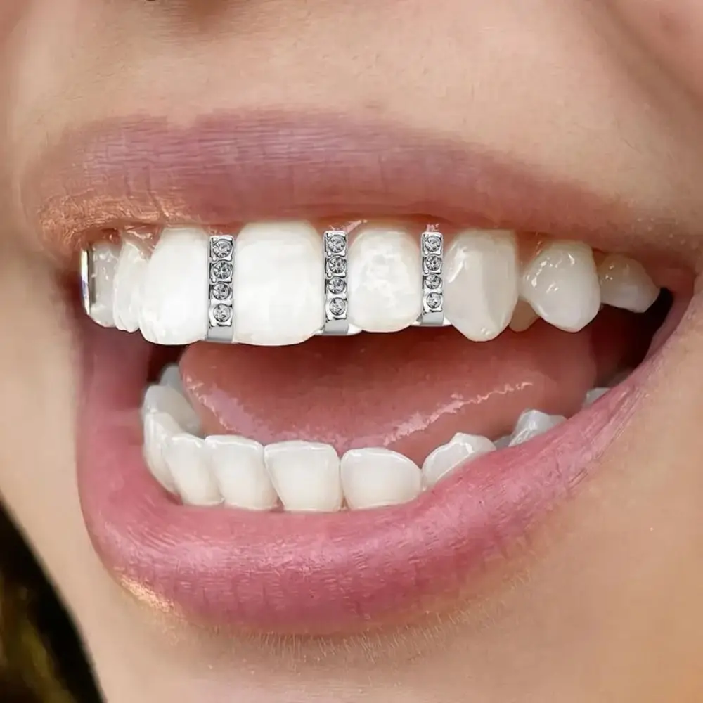 

3/5Pcs Trendy Punk Hip Hop Teeth Grillz Bling Funny Rhinestone Teeth Caps Removable Unisex Single Clips Grillz Rapper