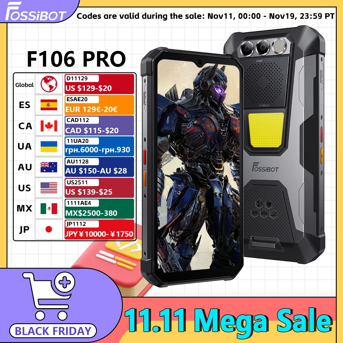 FOSSIBOT F106 PRO MTK G85 4G Android 14 15GB(8+7GB Extended) 256GB ROM Rugged Smartphone 12000mAh Battery 48MP Camera NFC