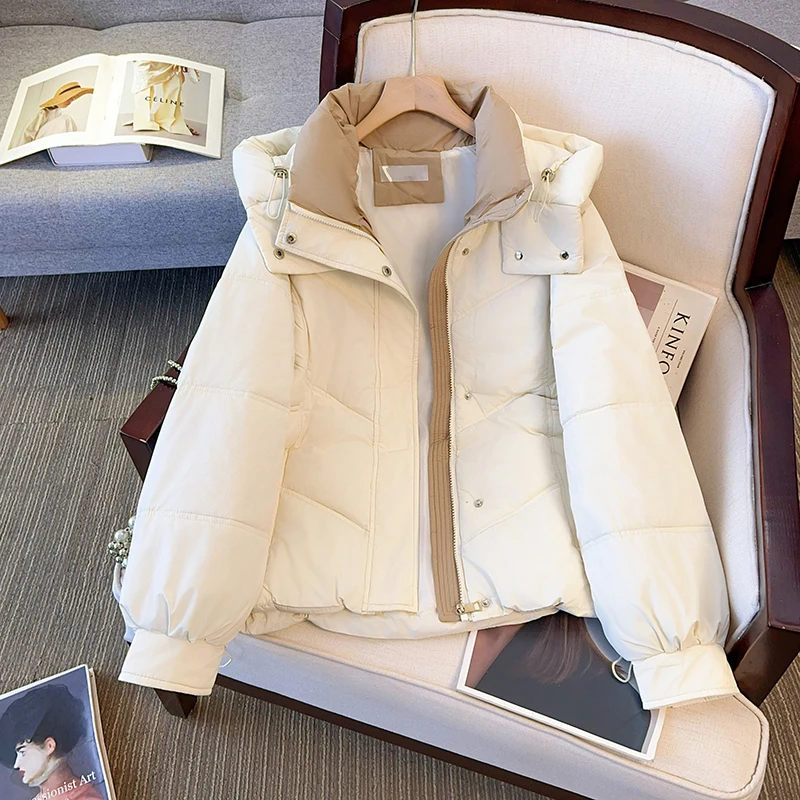 

Fake Two-piece Cotton-padded Jacket for Women 2025 Winter New Casual Loose Long Sleeve Coats Thicken Warm Hooded Padded Outwear