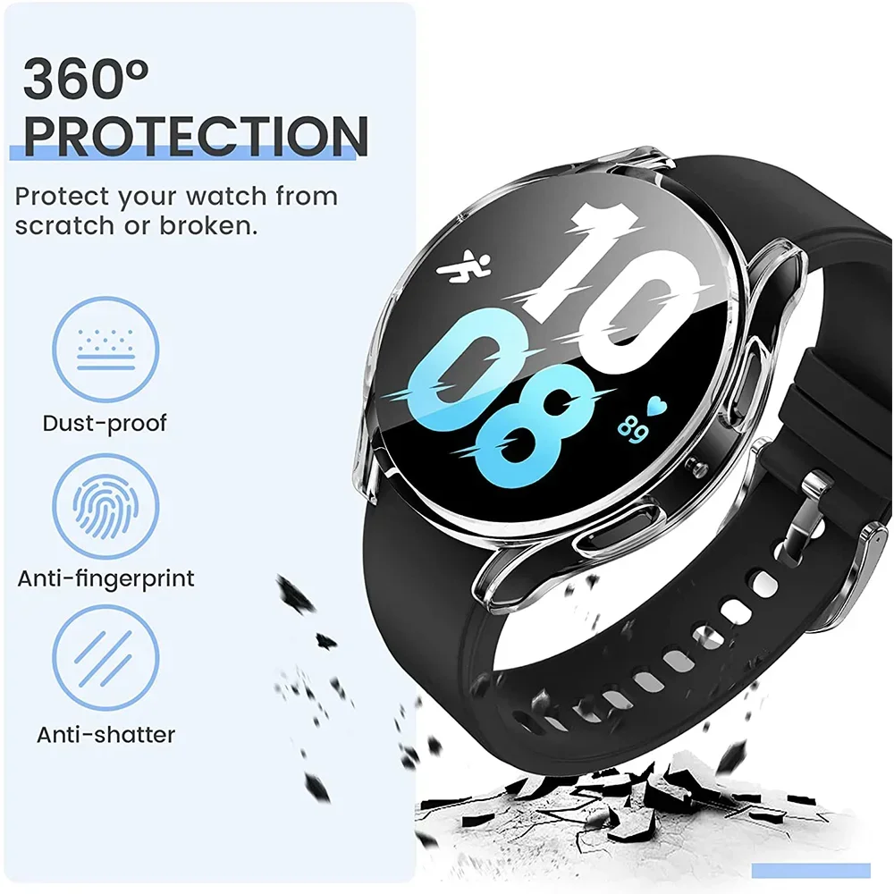 Funda protectora completa suave para Samsung Galaxy Watch 6/5/4 44mm 40mm cubierta de cristal de pantalla carcasa protectora Galaxy Watch 4/5/6 cubierta