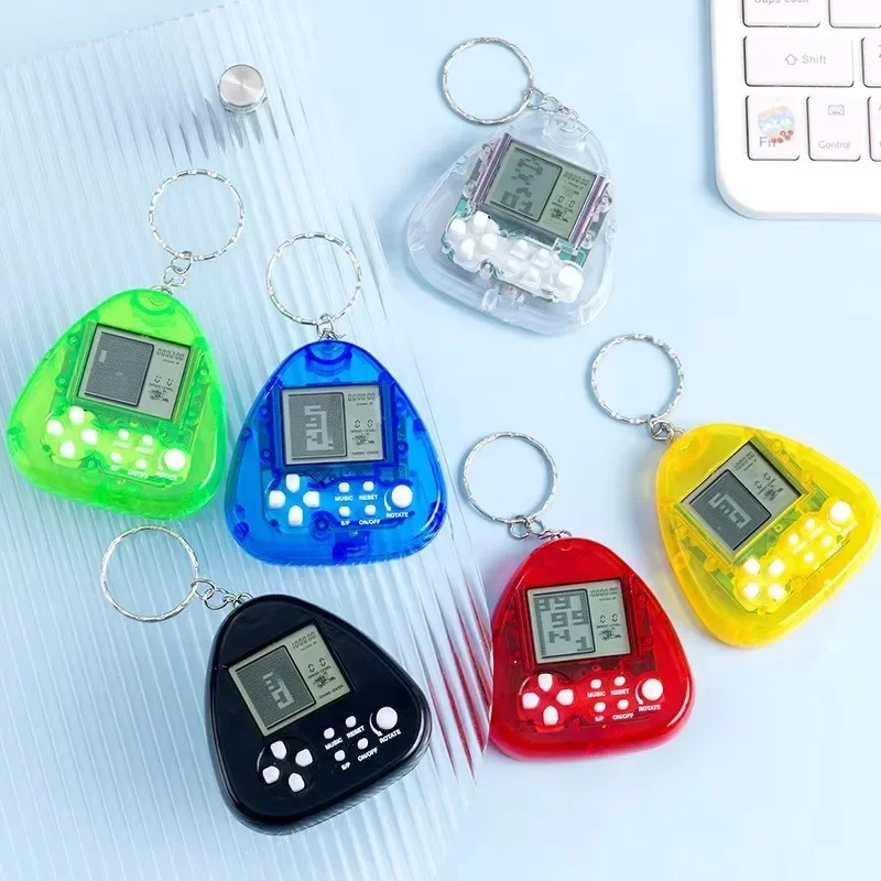 Mini Handheld Brick Game Console Keychain Portable Pocket Puzzle Game Multi-color Key Chain Ornament For Christmas