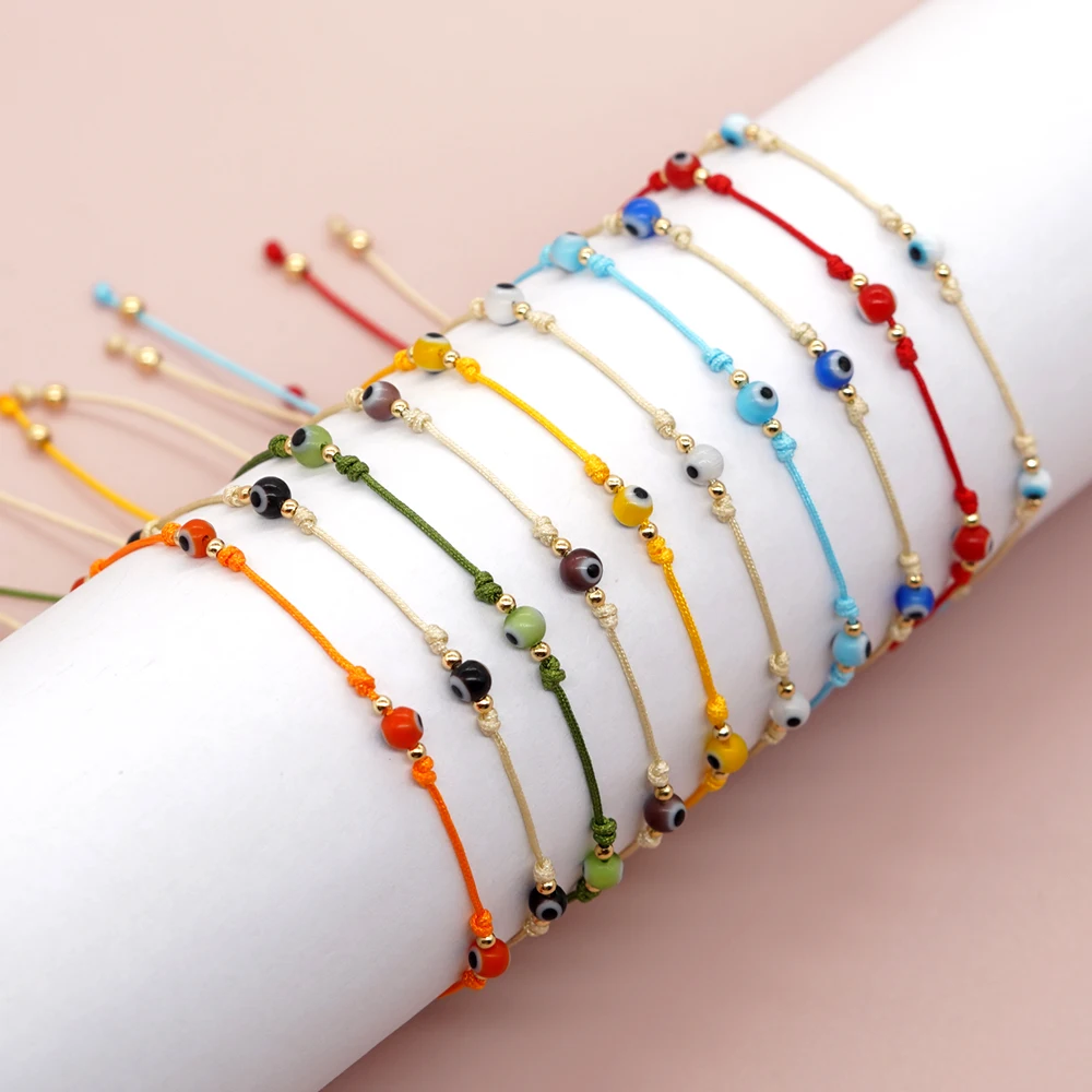 Go2Boho Handmade Crystal Bracelets for Women Cute Eyes Beads Bracelet Adjustable Jewelry Girl Gifts Summer Beach Style