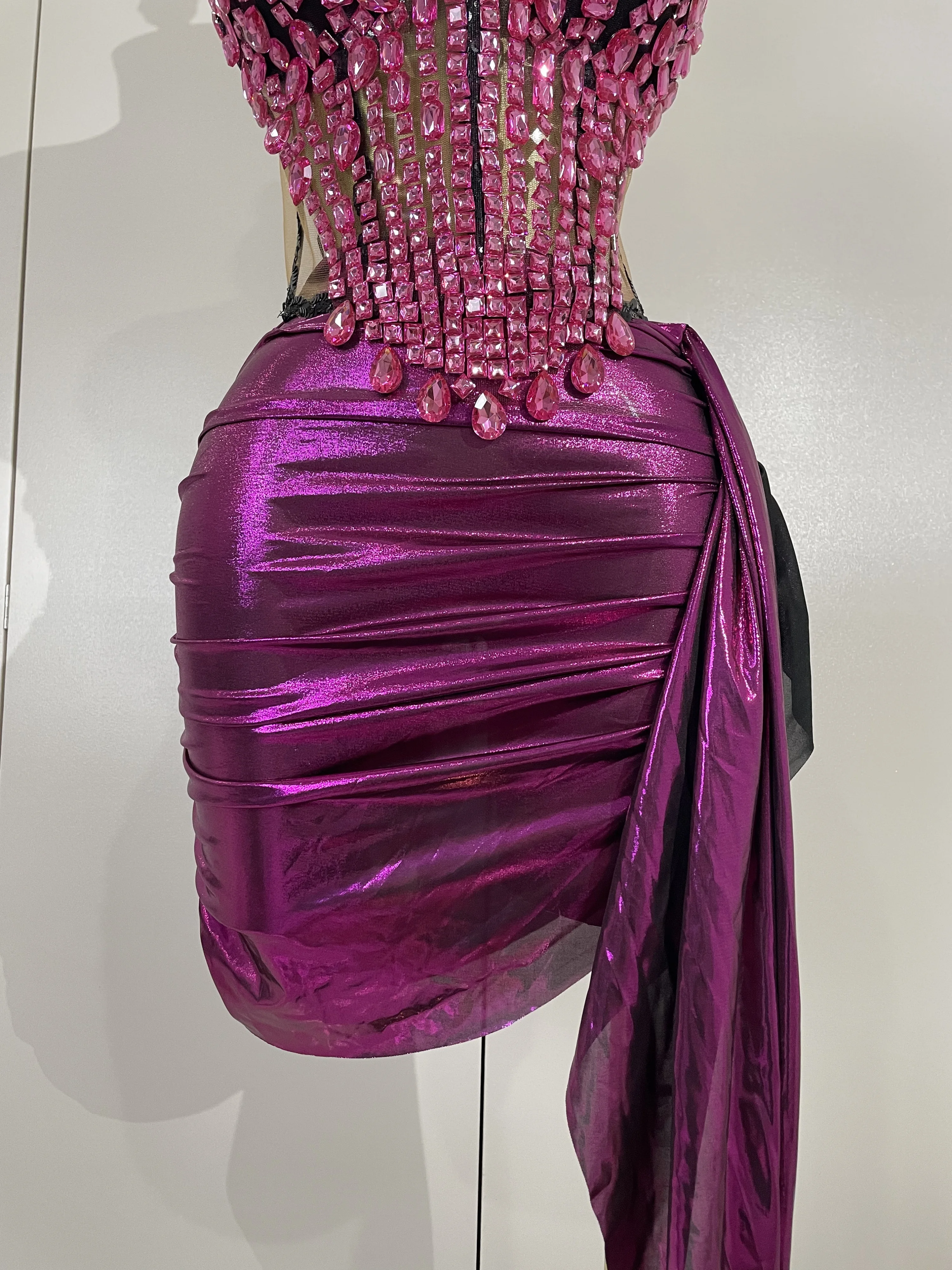Femmes diamants scintillants cristaux maille courte deux pièces ensemble robe de luxe fête d'anniversaire célébration Sexy scène discothèque tenue