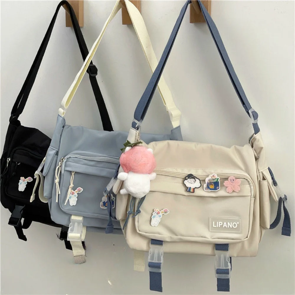 Koreański Ulzzang tornister dla kobiet Patchwork kolorowe torby Crossbody kobiety mężczyźni unisex torby dla par sportowa dorywczo nylonowa torba na