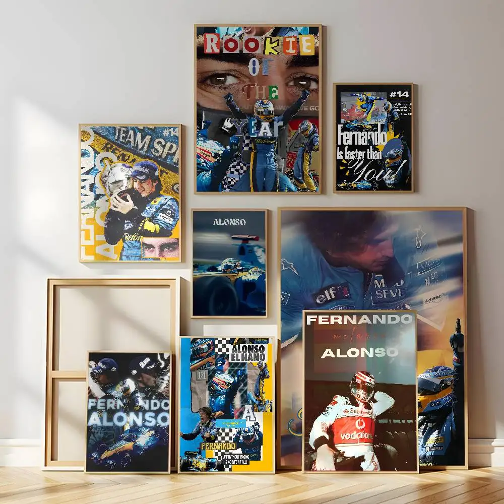 F-Fernando Racing A-Alonso Poster Self-adhesive Wall Mural Art Waterproof Sticker For Bar Room Decor High Quality Print Gift