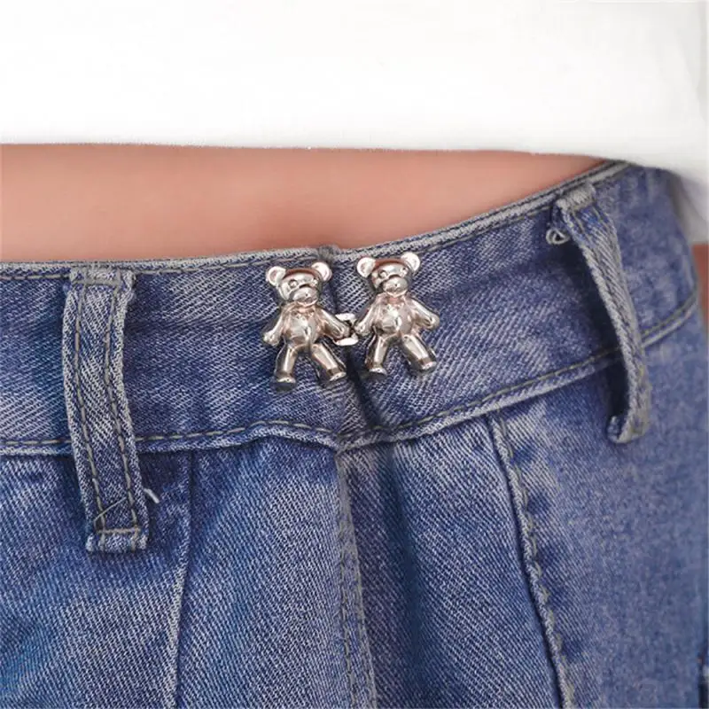 1/2/3pairs Cute Bear Pin Waist Clip Metal Snap Buckle Jeans Reduce Waist Tighten Brooch Detachable Clothing Accessories