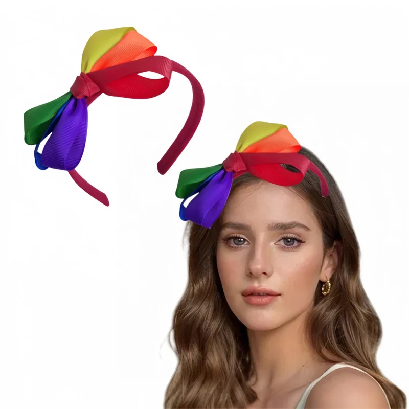 Serre-tête Nœud Ruban Six Couleurs Arc-en-ciel, Accessoire Cheveux Coloré Six Couleurs, Coiffe pour Festival, Fête, Danse, Accessoires Cheveux Journée de la Fierté