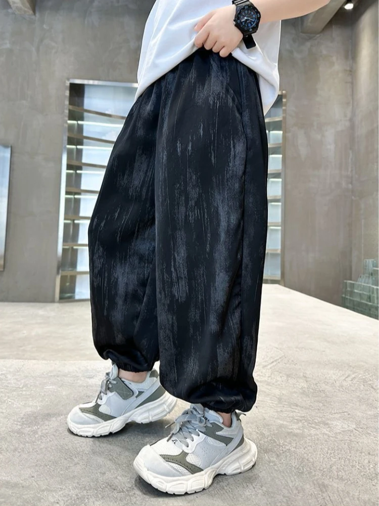 Boys Pants Summer Ice Silk Quick Dry Loose Fit Mosquito Repellent Cooling Sports Trousers for Kids