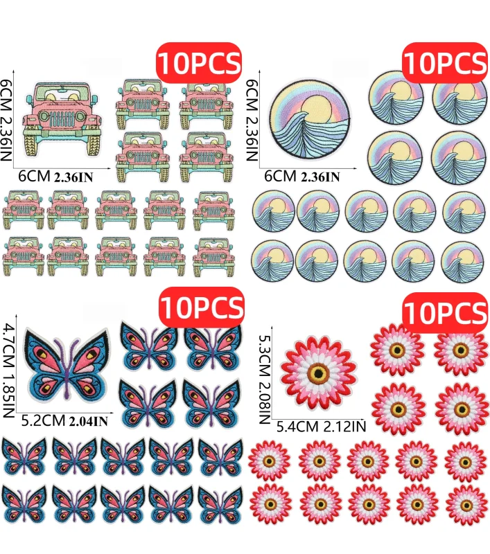 

10/12PCS Wholesale Lots/set of Cactus Car Embroidery Cloth Patches Mixed Wave Patch Butterfly Flower Ironing Bag/hat/cloth