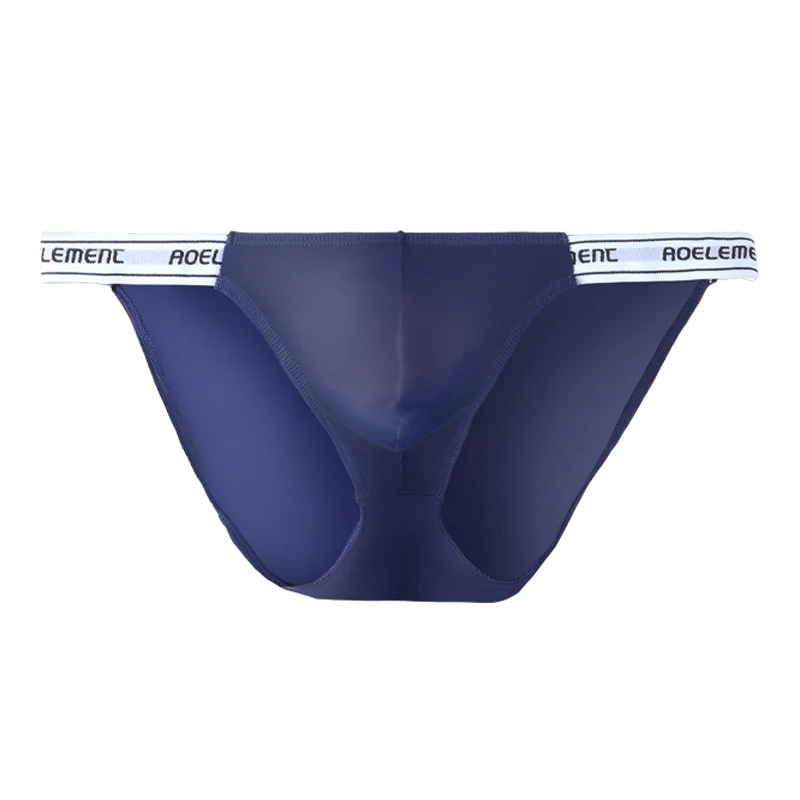 Men's Solid Color Elastic Tight-Fitting Sexy Low-Waist Ice Silk High-Cut Thong Underwear for Fitness and Sports, Comfortable Triangle Shorts