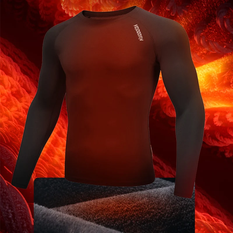 Men's Fleece Lined Compression Shirt Long Sleeve Thermal Workout Top for Gym Training Moisture Wicking Quick Dry Base Layer