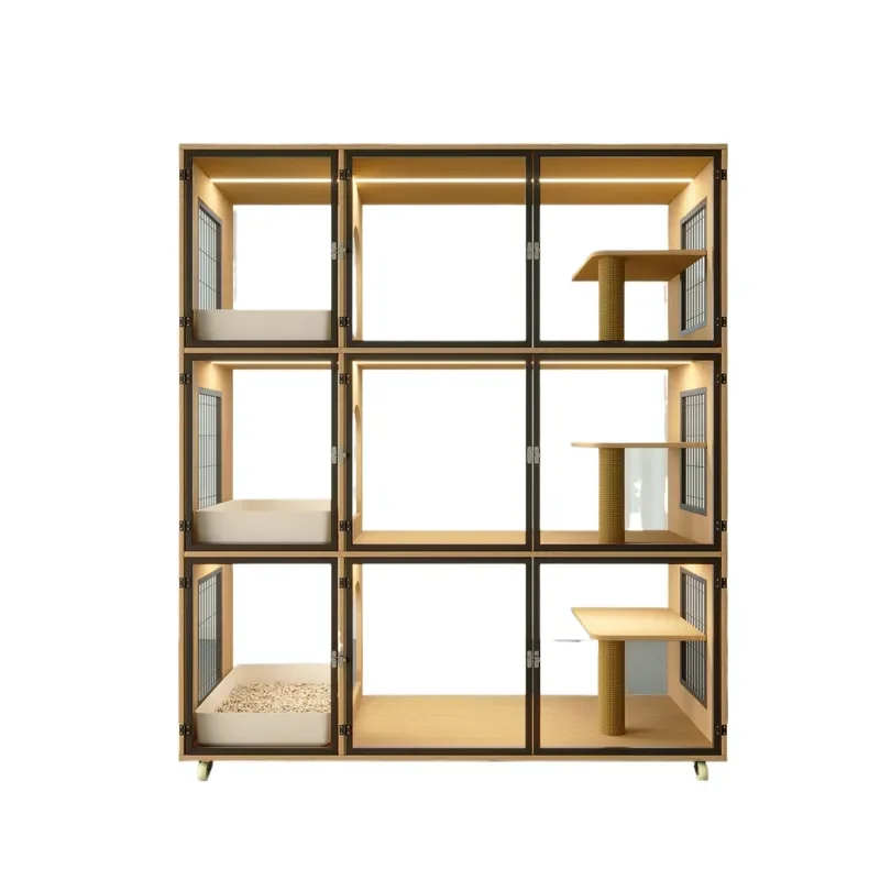 Solid Wood Cat Cage Villa Cabinet Glass Display House Nest Warm Insulation Box for Brooding