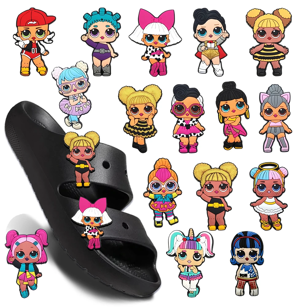 

6-100Pcs MINISO Surprise doll Shoes Charms PVC Shoe Accessories For Fashionable girl Sandals Decoration Buckle Kids Xmas Gifts