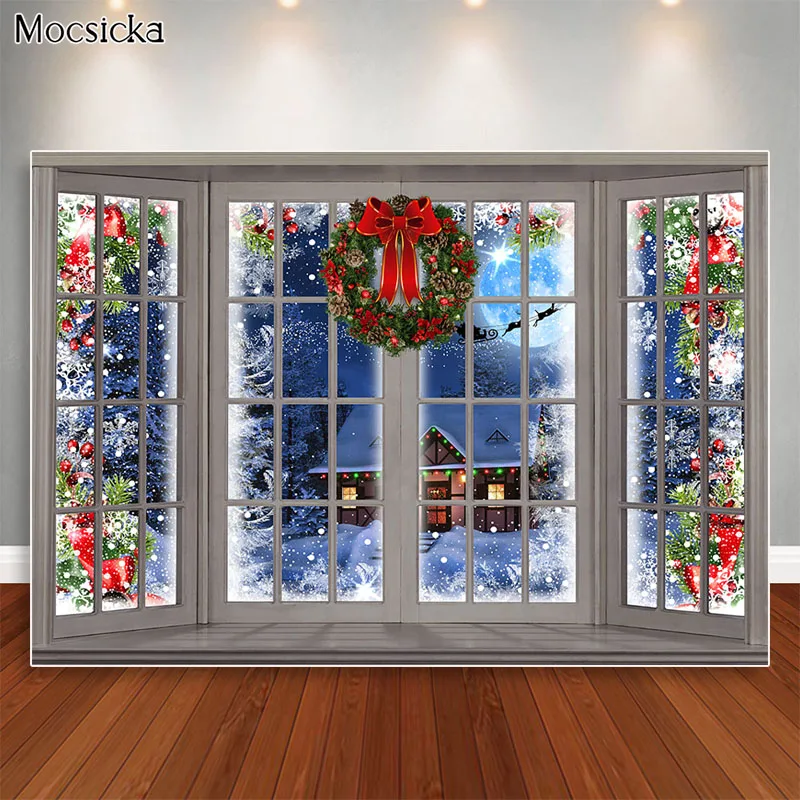 Winter Weihnachten Fotografie Hintergründe Schneeflocke Fenster Mond Fotoshooting Kinder Familie Porträt Hintergrund Fotostudio Requisiten