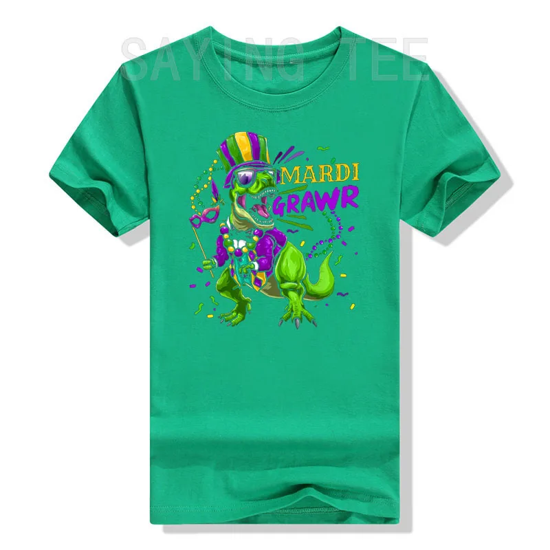 Mardi Gras Dabbing T Rex Dinosaur Mardi Grawr Bead Costume T-Shirt Funny Sarcastic Pun Dancing Dab Illustration Family Clothes