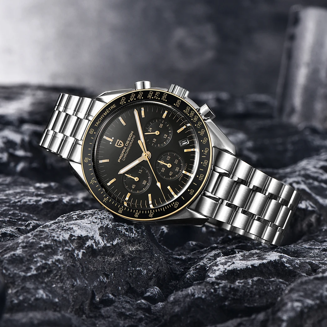 PAGANI DESIGN New Golden Watch Luxury Quartz Watches For Men Stainless Steel Luminous AR Sapphire Crystal Chronograph Man Gift Local Shipping image 2