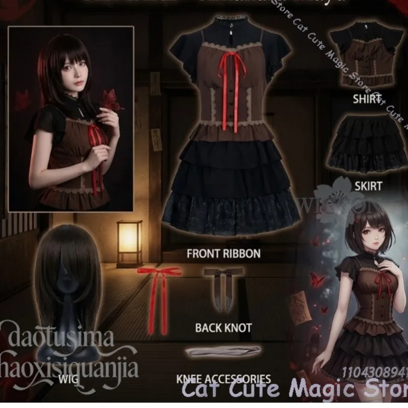 Fantasia de Anime Amakura Mayu Cosplay do Jogo de Terror FATAL FRAME II: Crimson Butterfly REMAKE Vestido Preto Gótico Lolita para Halloween
