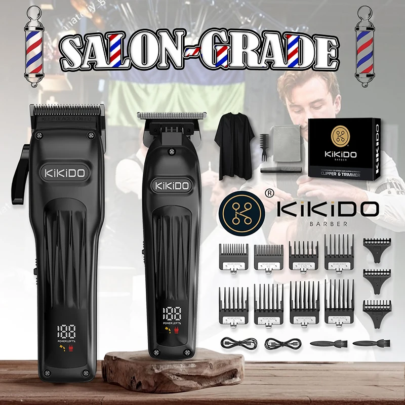

KIKIDO комплект машинки для стрижки волос, новые профессиональные беспроводные машинки для стрижки волос, 7500 об/мин, перезаряжаемый триммер с цифровым дисплеем для мужчин