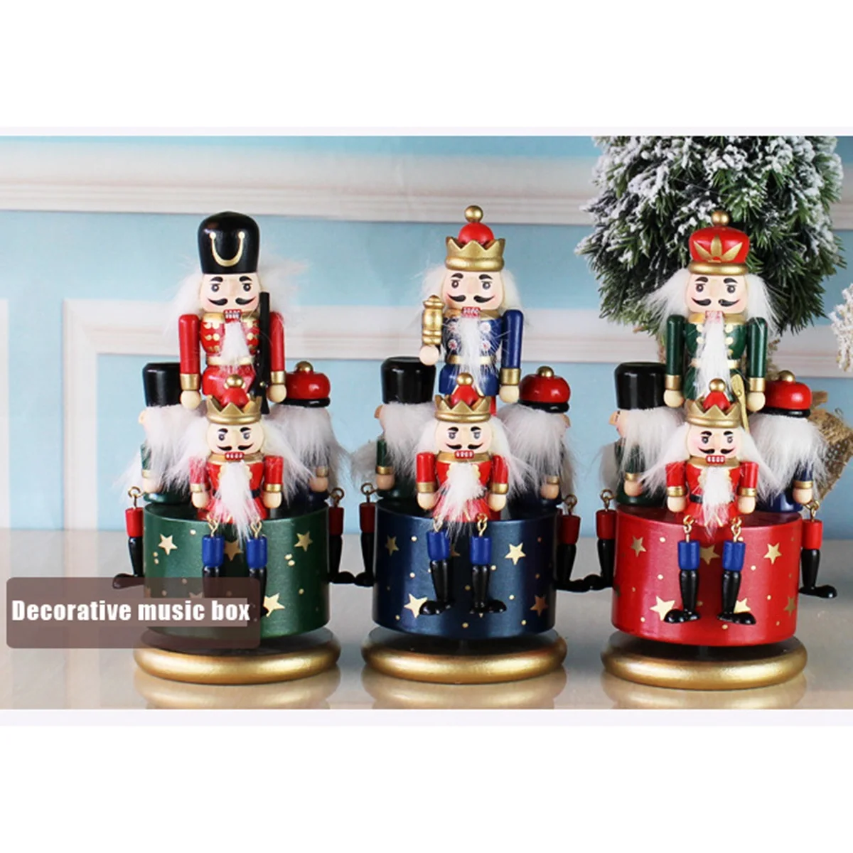 Christmas Nutcracker Kids Birthday Home Decoration Music Box DIY Wooden Nutcracker Toy Crafts,Blue