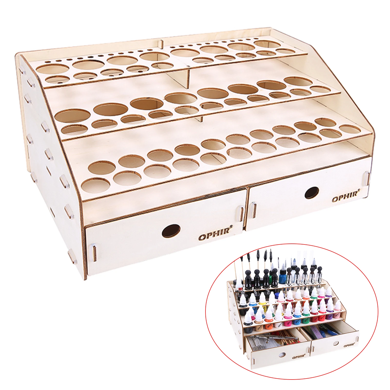 80 Holes Paint Rack Miniature Storage Organizer Wooden Shelf W/ Drawers Sale