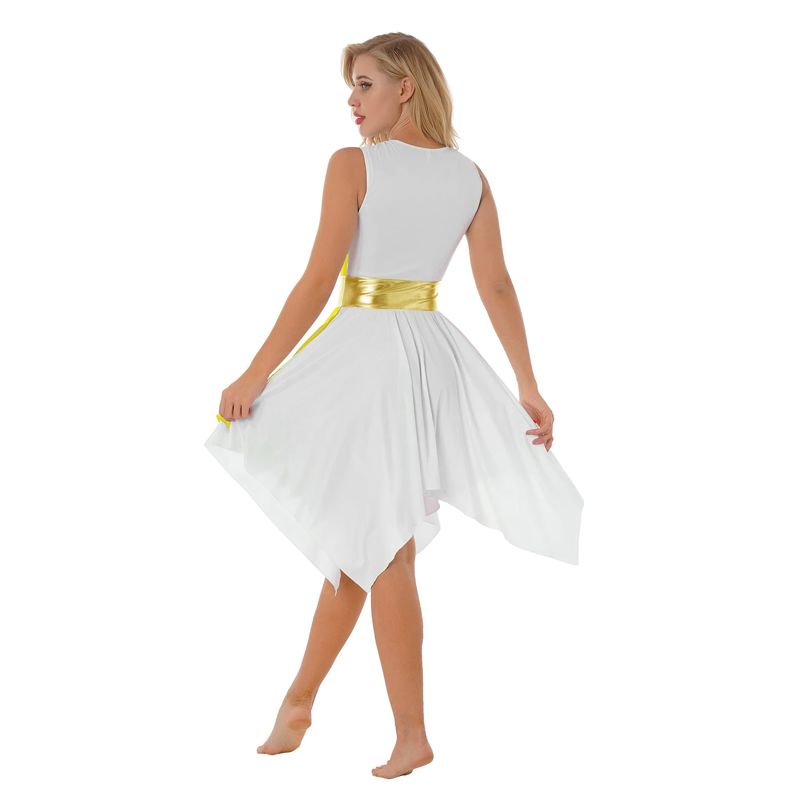 Robe de danse asymétrique élégante pour femmes, sans manches, bloc de couleurs, Polyester, Spandex, pour spectacles de danse contemporaine, fêtes