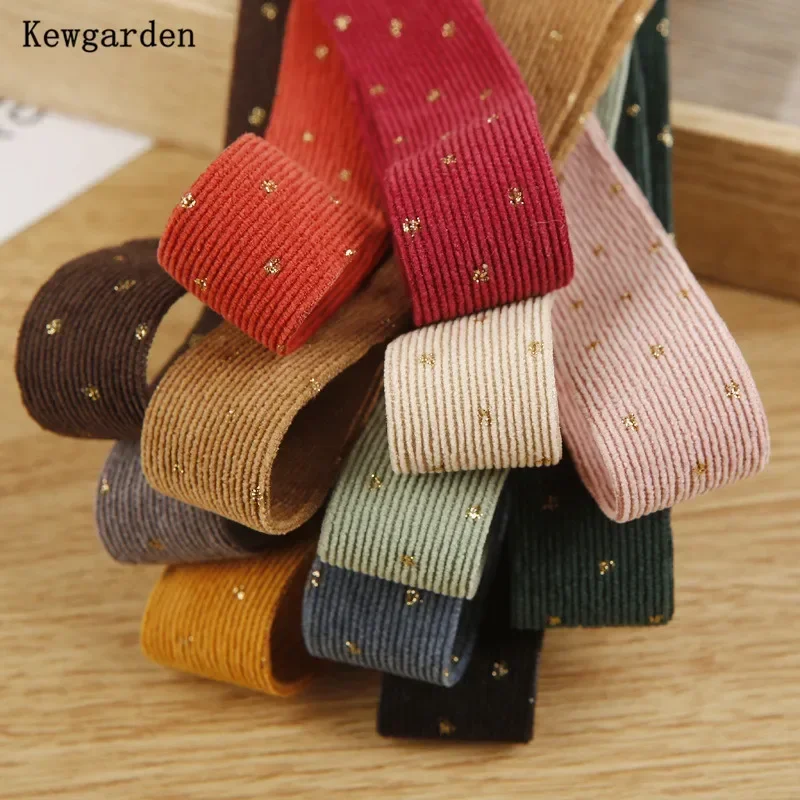 

Kewgarden 1" 1.5" 38mm 25mm 10mm Corduroy Fabric Bronzing Dots Ribbons DIY Hairbow Accessories Handmade Tape Webbing 10 Yards