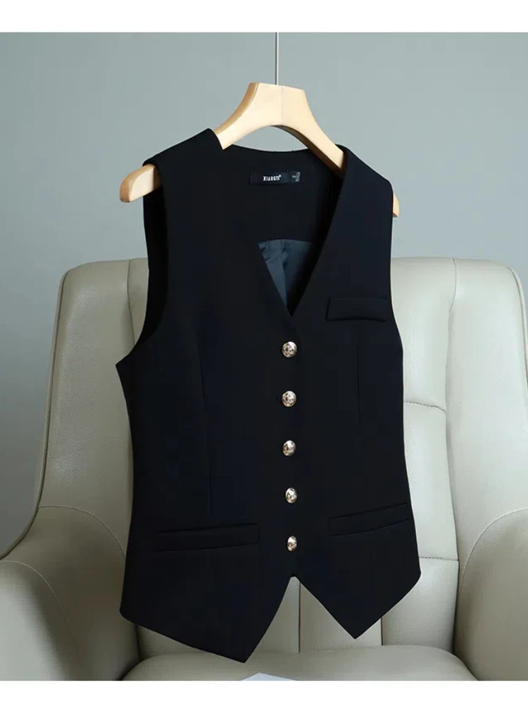 

Vintage Suit Waistcoat Fashion Simple Single Breasted Elegant Women's Sleeveless Vest Casual Solid Color Slim-fnew in outerwears