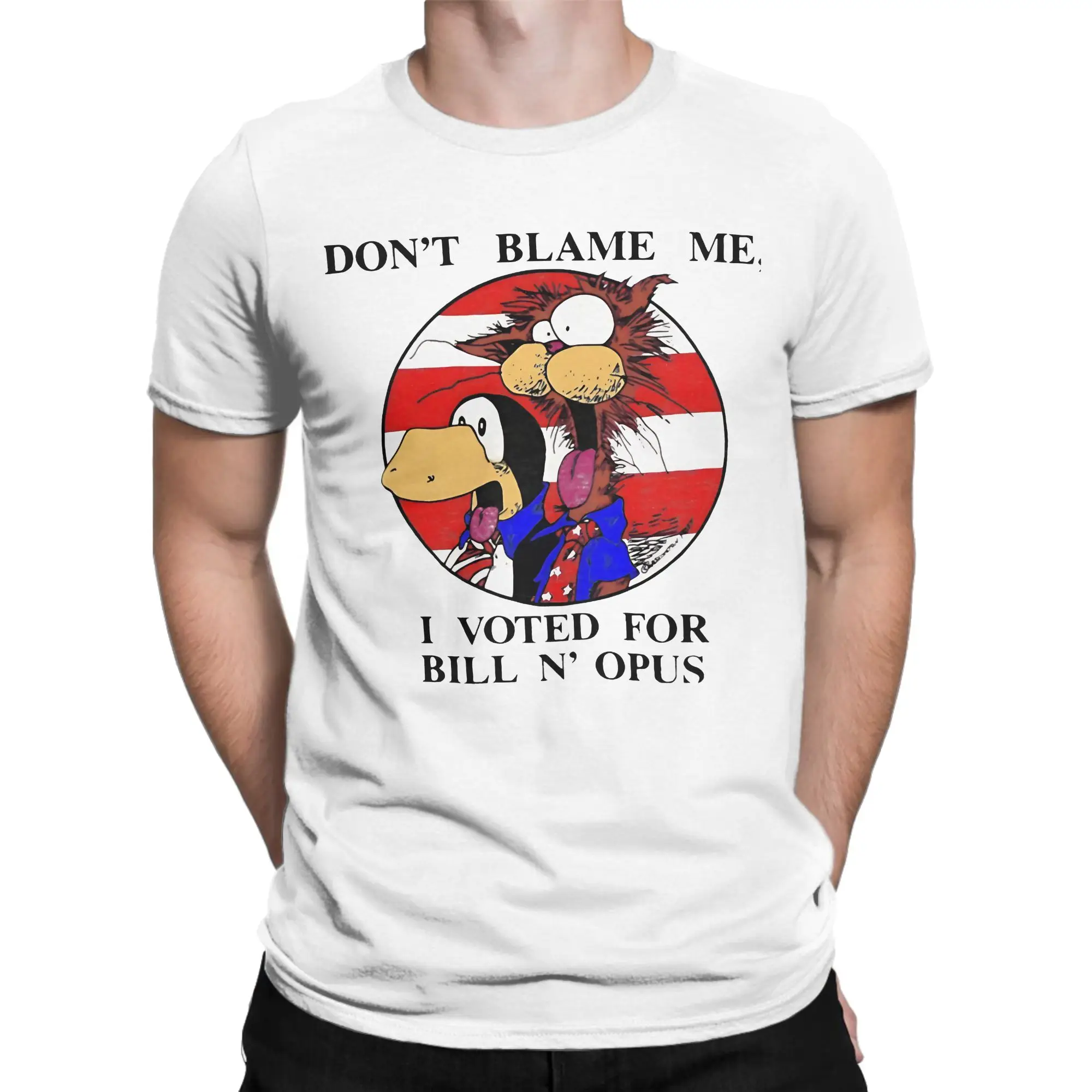 Vintage Cartoon Creature Classic Funny 100% Cotton T-Shirt Bloom County Tees Tops For Men