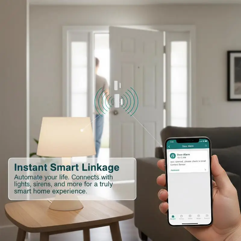 Smart Mini Door Window Sensor Open/Closed Detector App Remote Monitor No Drill for Home Office Security Alarm