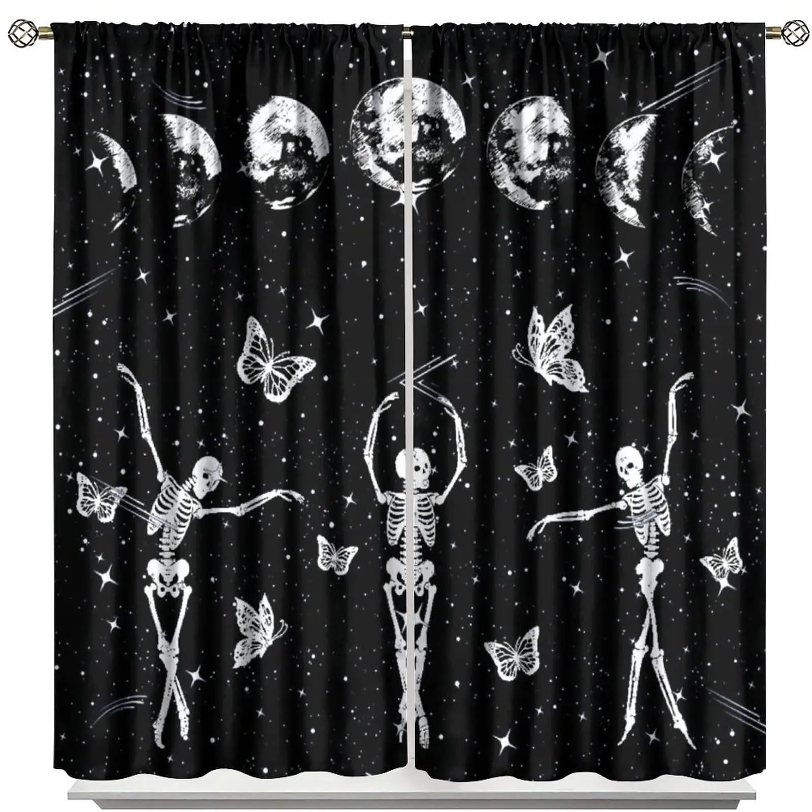 Funny Skull Blackout Curtains Hilarious Skeleton Print Living Room Window Drapes Kids Boys Bedroom High Blackout Curtain 2 Pcs