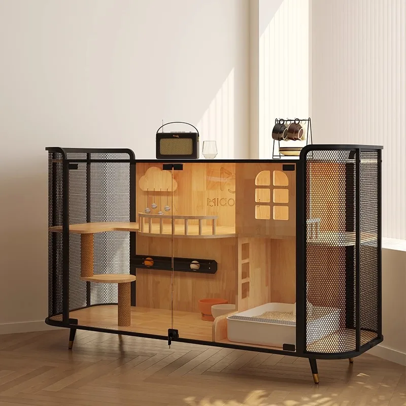 Cat house villa human shared cabinet luxury solid wood large space multi-layer cat nest pet store coffee bar